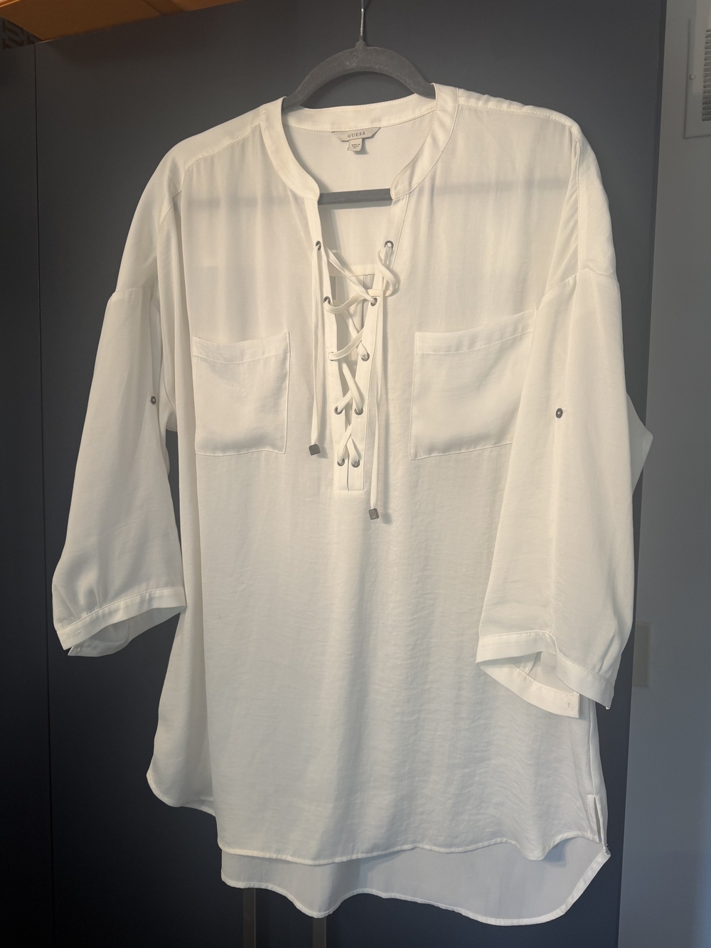 Guess White Lace-Up Pocket Tunic